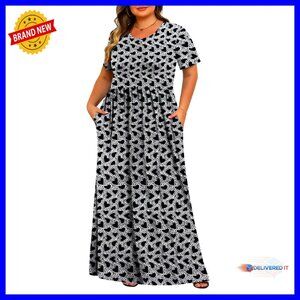 Plus Size Maxi Dress with Pockets, Casual Short Sleeve, Rayon Spandex